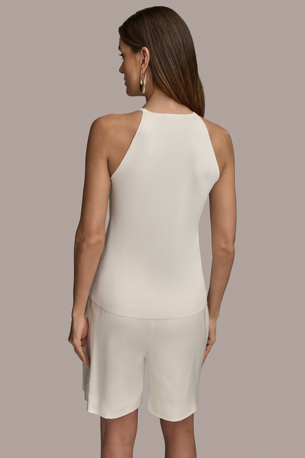 Donna Karan FLORAL-EMBELLISHED HALTER TANK Cream