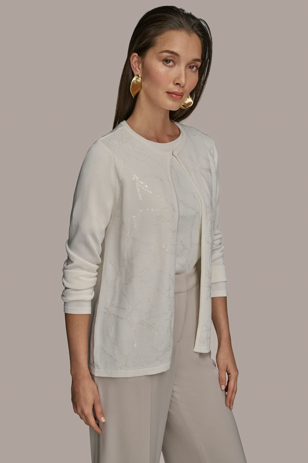 Donna Karan FLORAL JACQUARD CARDIGAN Cream