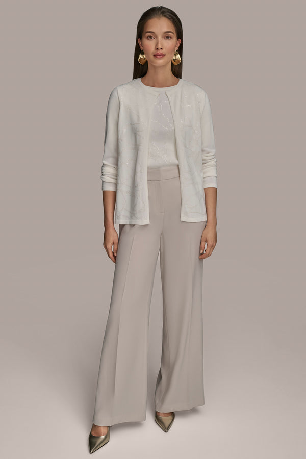 Donna Karan FLORAL JACQUARD CARDIGAN Cream