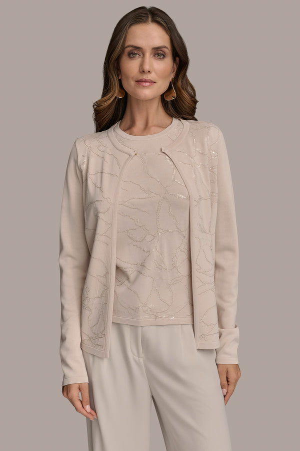 donna karan FLORAL JACQUARD CARDIGAN Sand