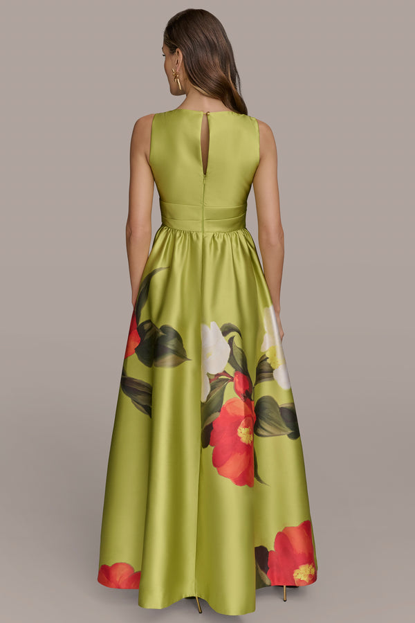 Donna Karan FLORAL MIKADO GOWN SUMMER CITRON MULTI