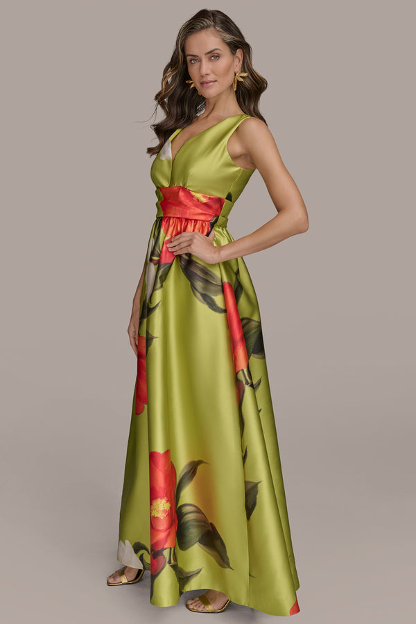 Donna Karan FLORAL MIKADO GOWN SUMMER CITRON MULTI