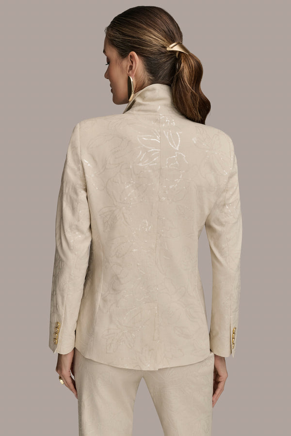 Donna Karan FLORAL SEQUIN-EMBELLISHED BLAZER Sand