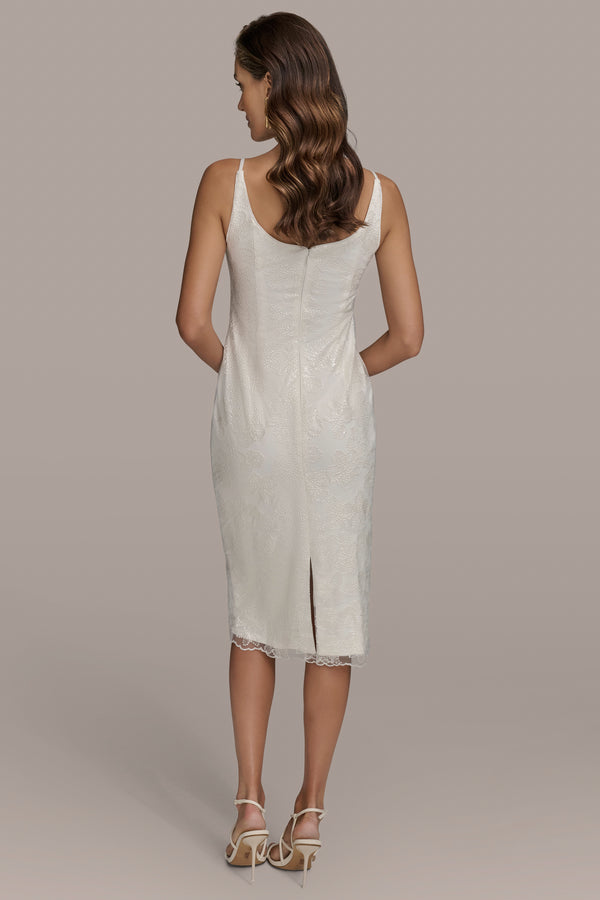 Donna Karan FLORAL SEQUIN SHEATH DRESS Cream