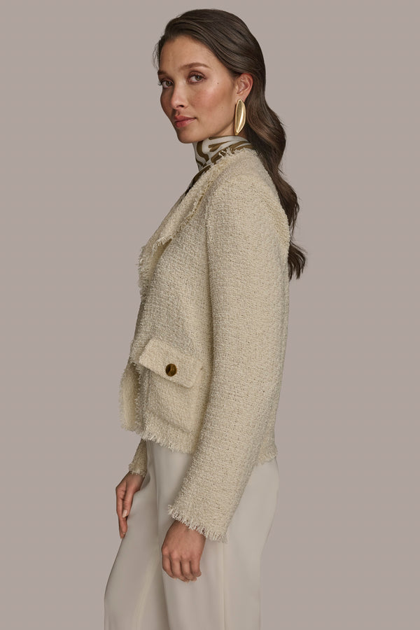 Donna Karan FRAYED TWEED SUIT JACKET Light Sand