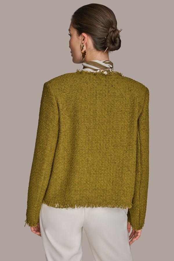 Donna Karan FRAYED TWEED SUIT JACKET Smokey Olive