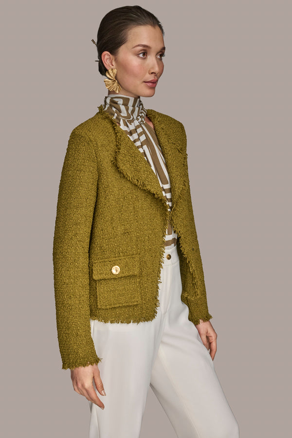 Donna Karan FRAYED TWEED SUIT JACKET Smokey Olive