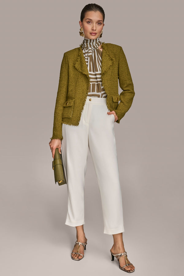 Donna Karan FRAYED TWEED SUIT JACKET Smokey Olive