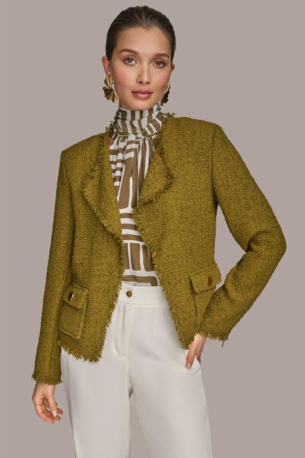 donna karan FRAYED TWEED SUIT JACKET Smokey Olive