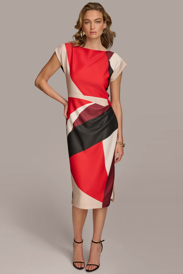 donna karan GEOMETRIC COLORBLOCK DRESS Red