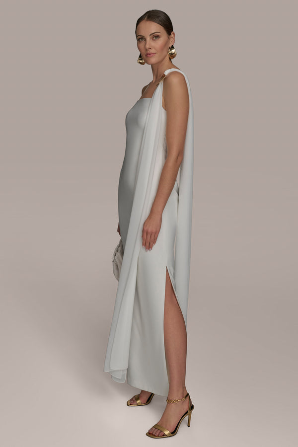 Donna Karan GOWN WITH ONE SHOULDER SCARF CREAM