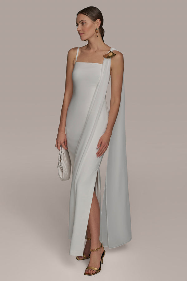 Donna Karan GOWN WITH ONE SHOULDER SCARF CREAM