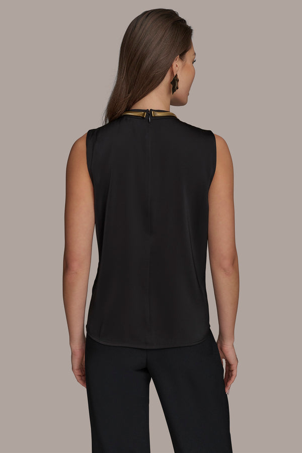 Donna Karan HARDWARE TWIST NECK TOP Black