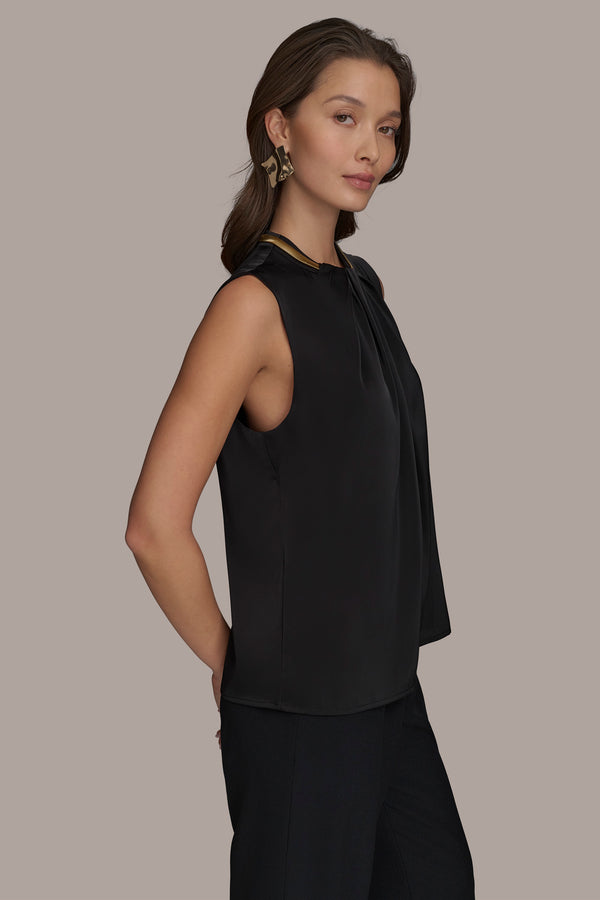 Donna Karan HARDWARE TWIST NECK TOP Black