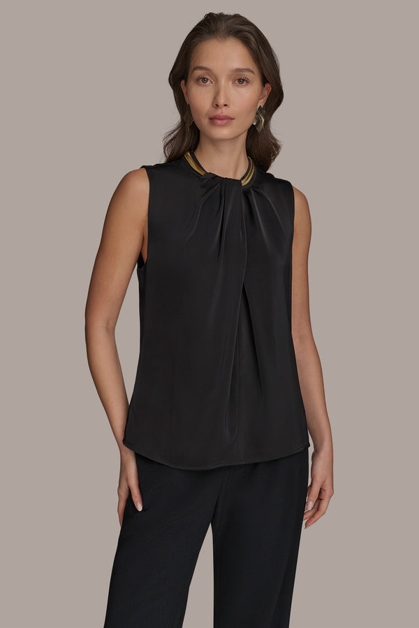 donna karan HARDWARE TWIST NECK TOP Black
