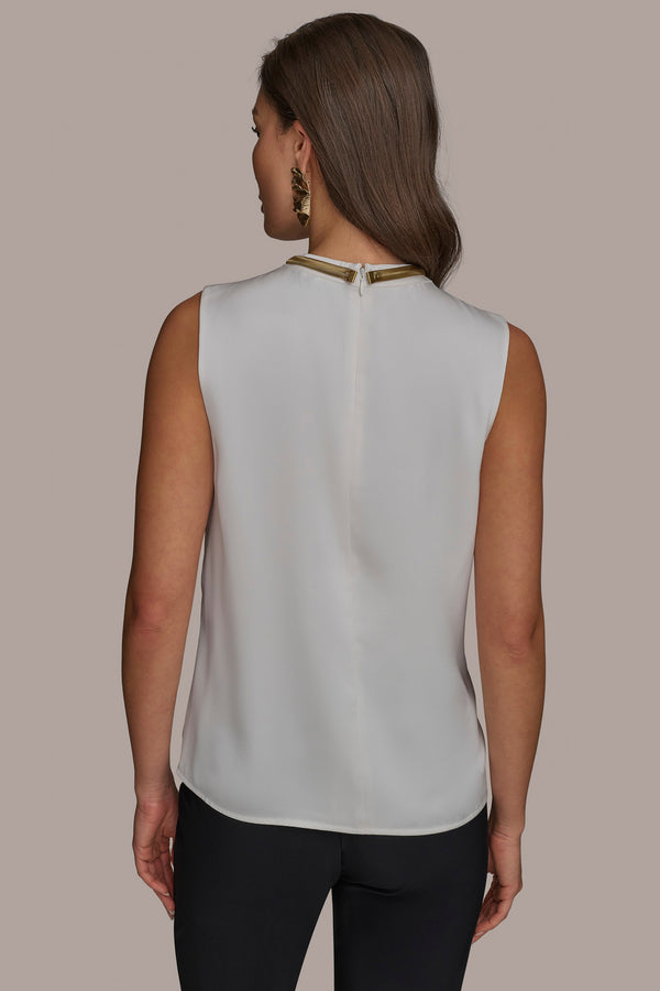 Donna Karan HARDWARE TWIST NECK TOP CREAM