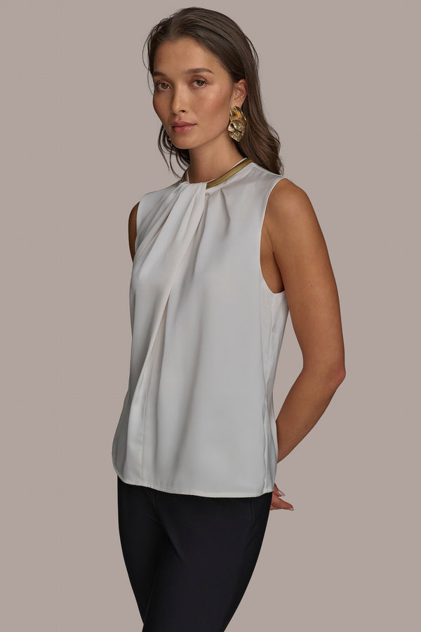 Donna Karan HARDWARE TWIST NECK TOP CREAM