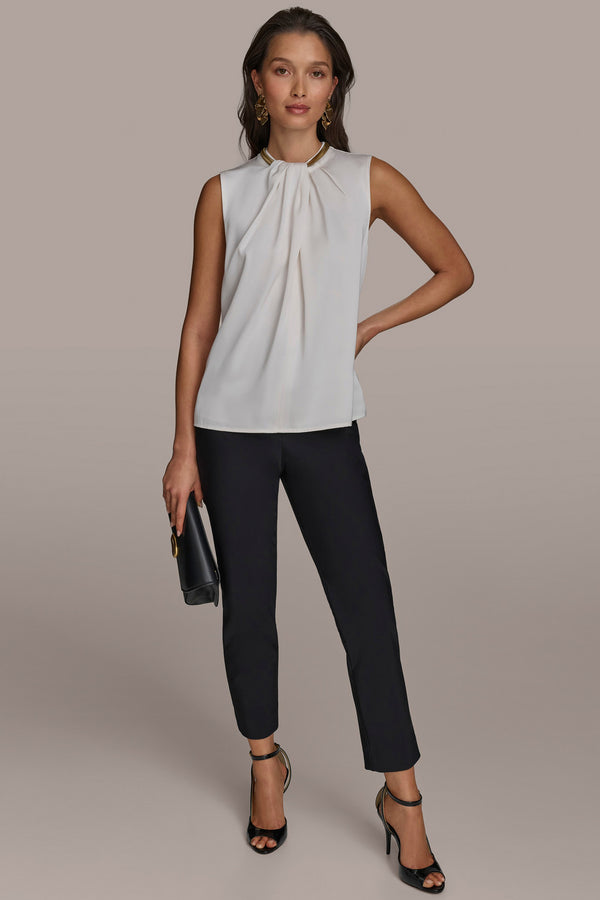Donna Karan HARDWARE TWIST NECK TOP CREAM