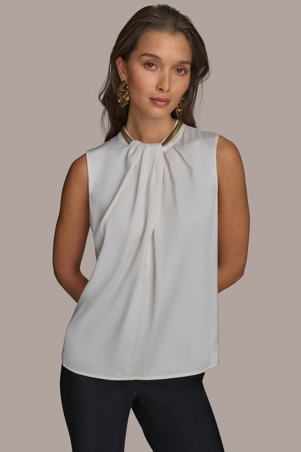 donna karan HARDWARE TWIST NECK TOP CREAM