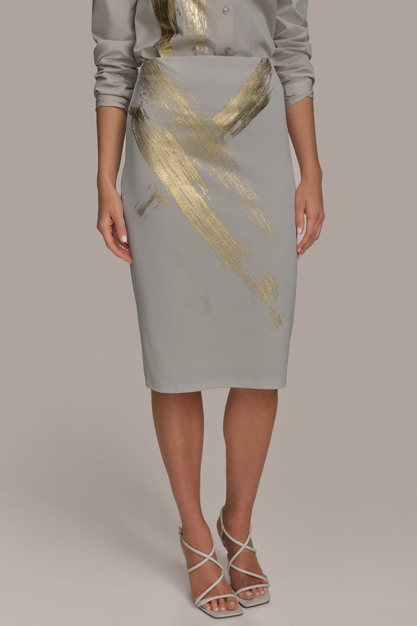 donna karan KNIT SKIRT WITH BRUSHSTROKE PRINT Grey