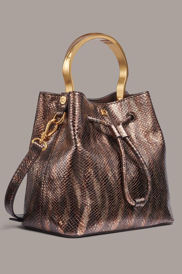 Donna Karan LAWRENCE BUCKET BAG SNAKE GOLD