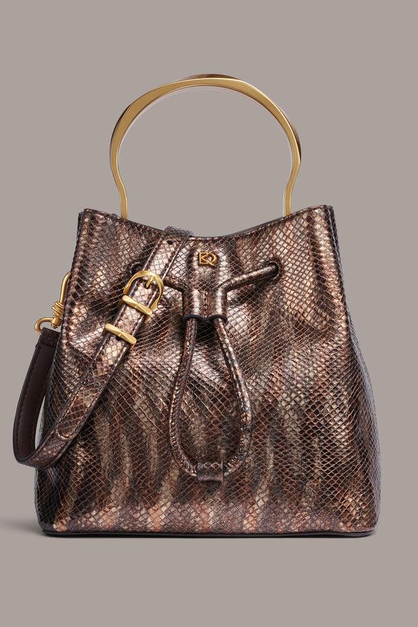 donna karan LAWRENCE BUCKET BAG SNAKE GOLD