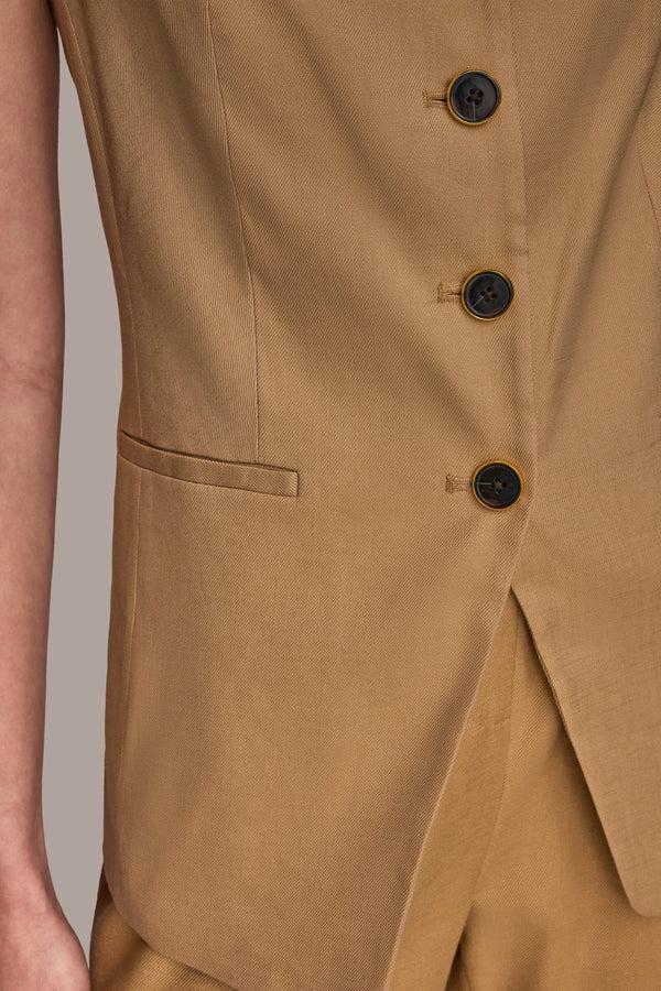 Donna Karan LINEN-BLEND BOAT-NECK VEST Fawn