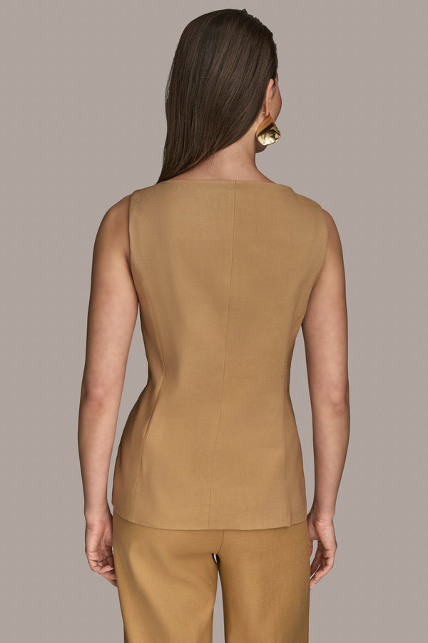 Donna Karan LINEN-BLEND BOAT-NECK VEST Fawn