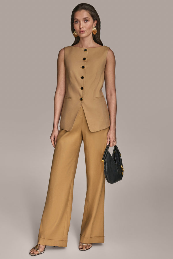 Donna Karan LINEN-BLEND BOAT-NECK VEST Fawn