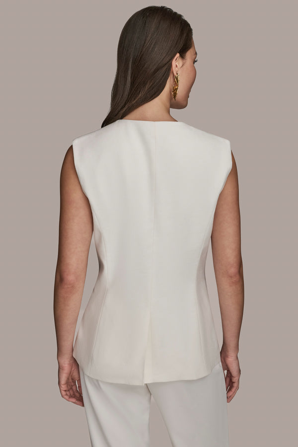 Donna Karan LINEN BLEND BUTTON FRONT VEST CREAM