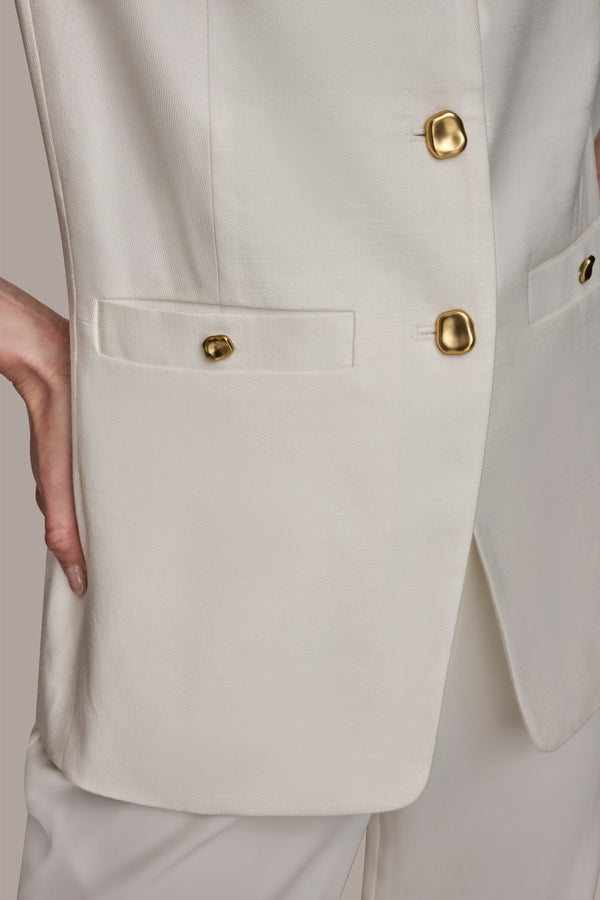 Donna Karan LINEN BLEND BUTTON FRONT VEST CREAM