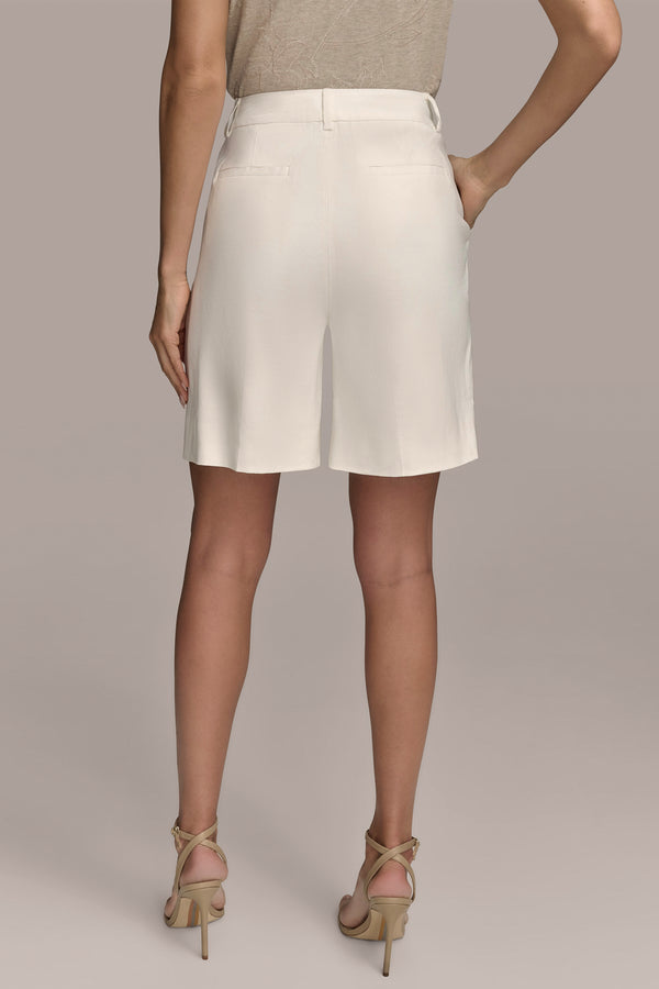 Donna Karan LINEN-BLEND PLEATED SHORT Cream