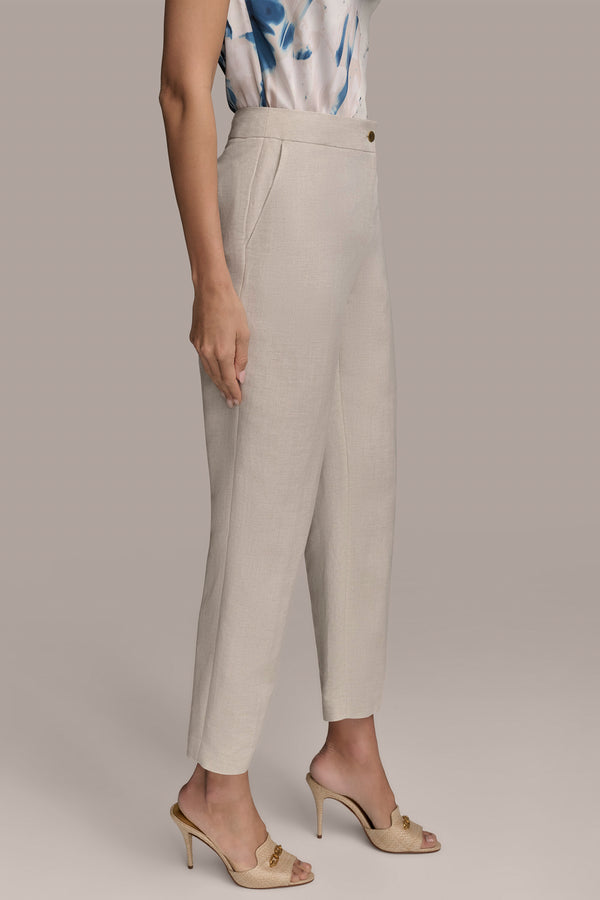 Donna Karan LINEN-BLEND SLIM LEG PANT FLAX