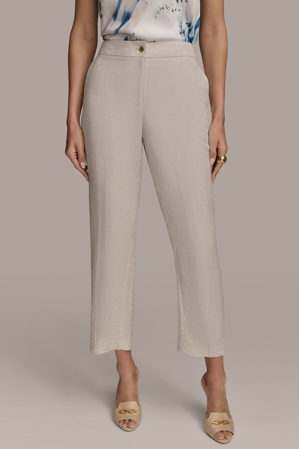 donna karan LINEN-BLEND SLIM LEG PANT FLAX