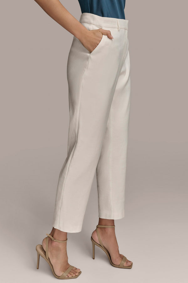 Donna Karan LINEN-BLEND STRAIGHT LEG PANT Cream