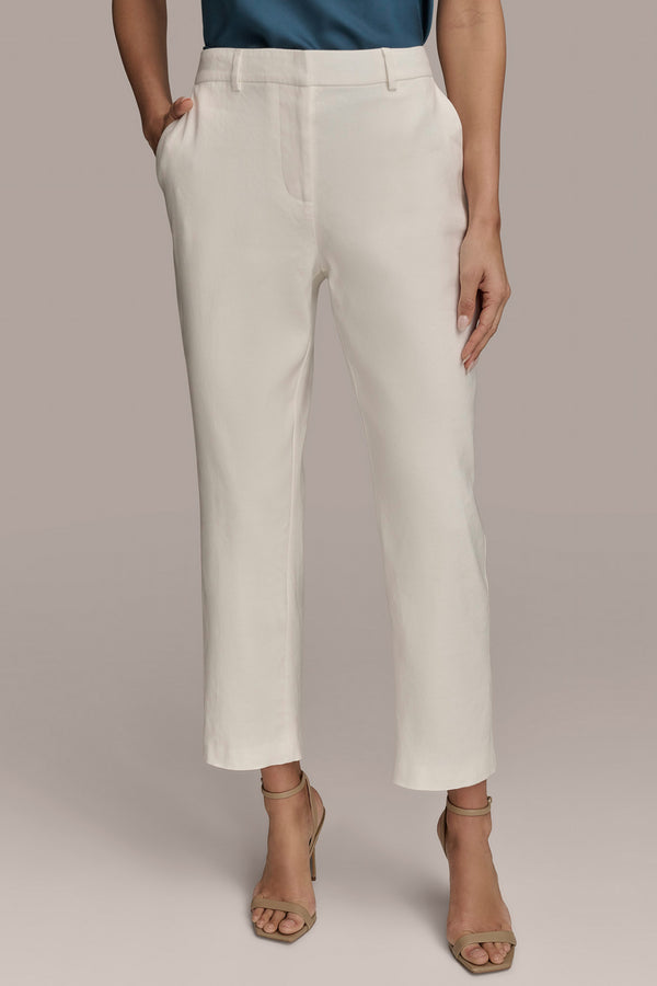 donna karan LINEN-BLEND STRAIGHT LEG PANT Cream