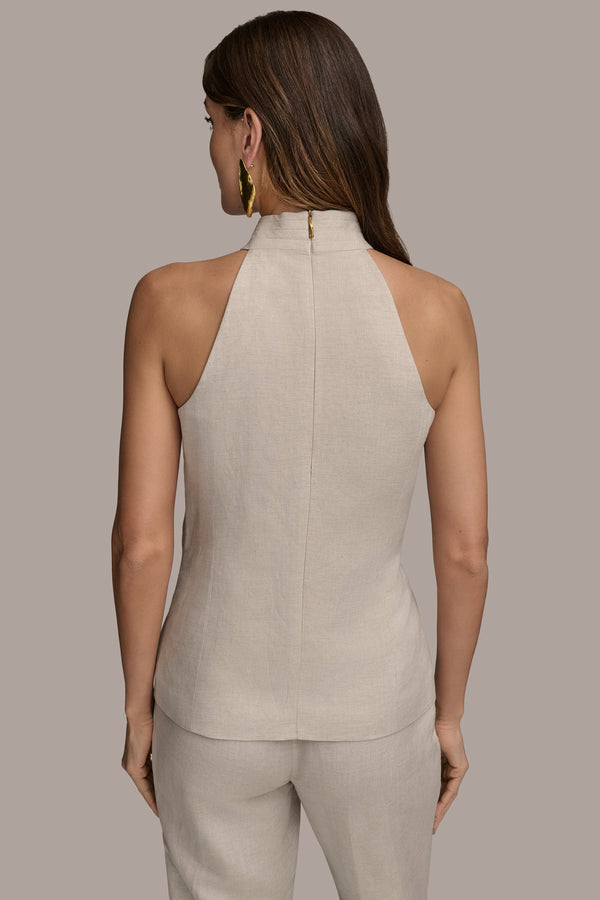 Donna Karan LINEN HALTER VEST FLAX