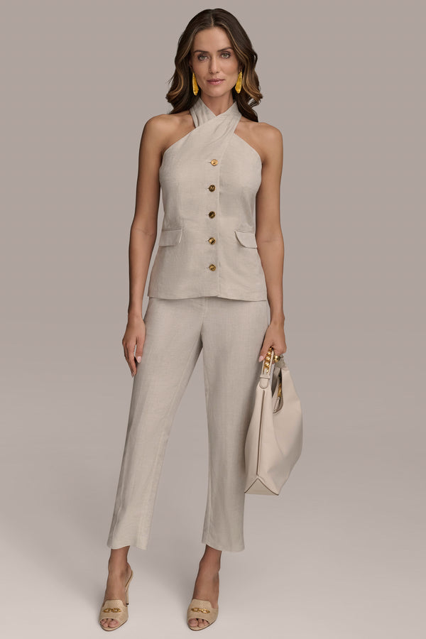 Donna Karan LINEN HALTER VEST FLAX