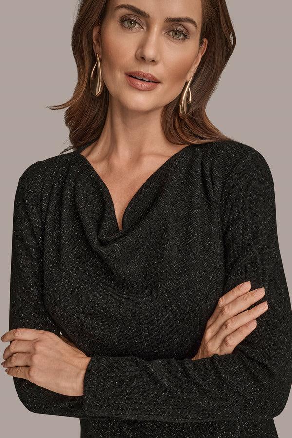 Donna Karan LONG SLEEVE COWL NECK BLACK