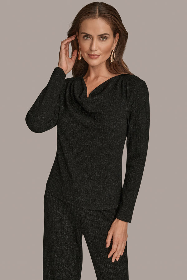 donna karan LONG SLEEVE COWL NECK BLACK