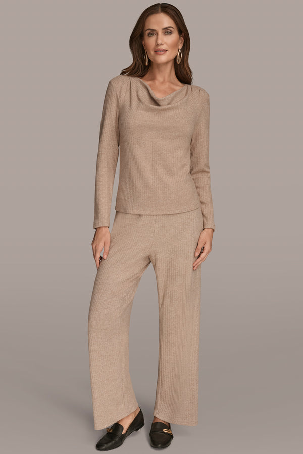Donna Karan LONG SLEEVE COWL NECK FAWN HEATHER