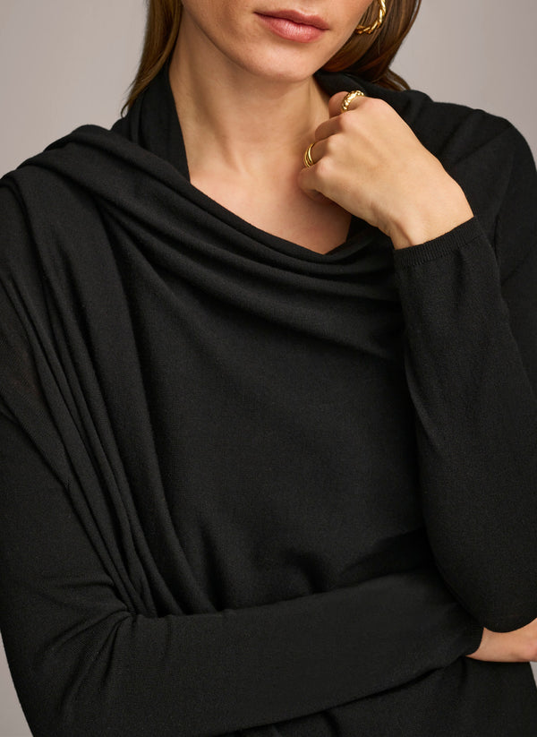 Donna Karan LONG SLEEVE DRAPE CARDIGAN Black