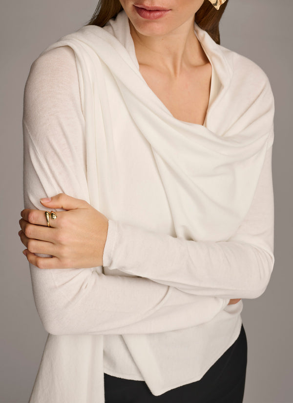 Donna Karan LONG SLEEVE DRAPE CARDIGAN Cream