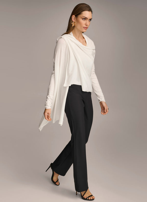 Donna Karan LONG SLEEVE DRAPE CARDIGAN Cream