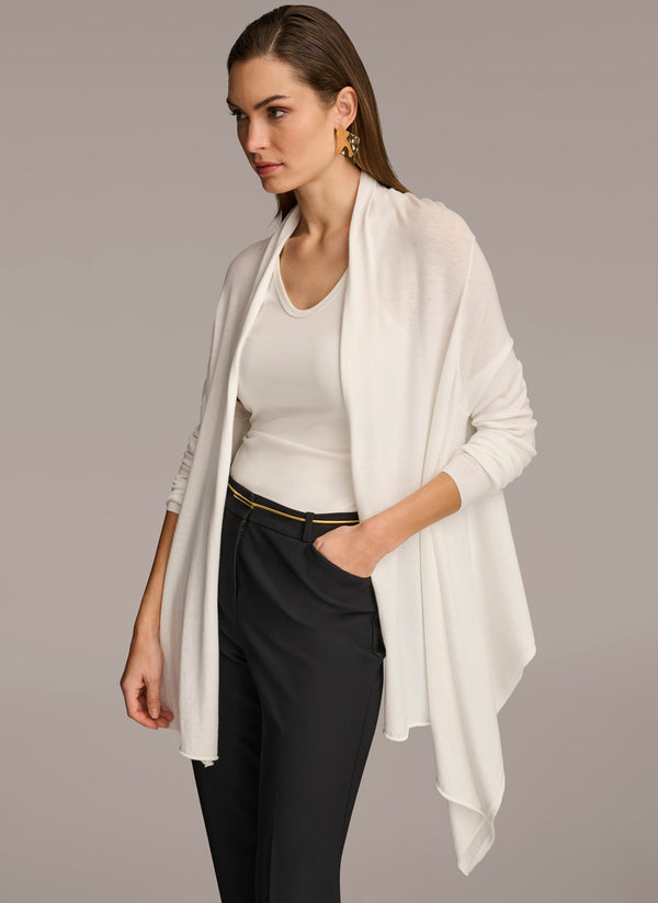 donna karan LONG SLEEVE DRAPE CARDIGAN Cream