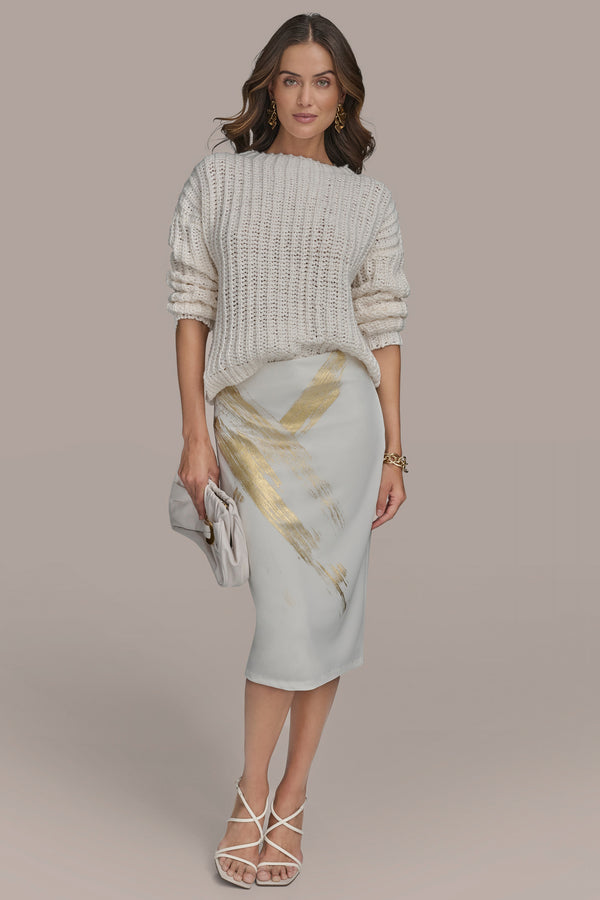 Donna Karan LONG SLEEVE OPEN STITCH DOLMAN CREAM