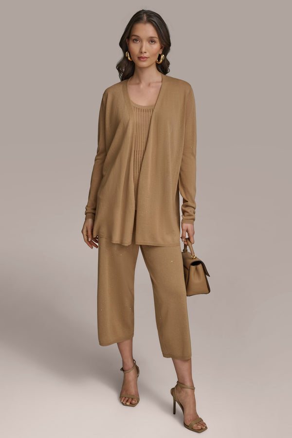 Donna Karan LONG SLEEVE RIB OPEN CARDIGAN Hazelnut