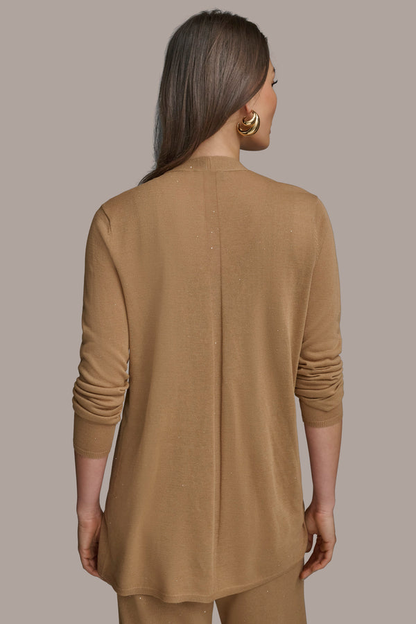 Donna Karan LONG SLEEVE RIB OPEN CARDIGAN Hazelnut
