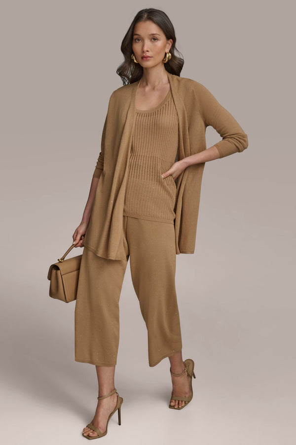 Donna Karan LONG SLEEVE RIB OPEN CARDIGAN Hazelnut