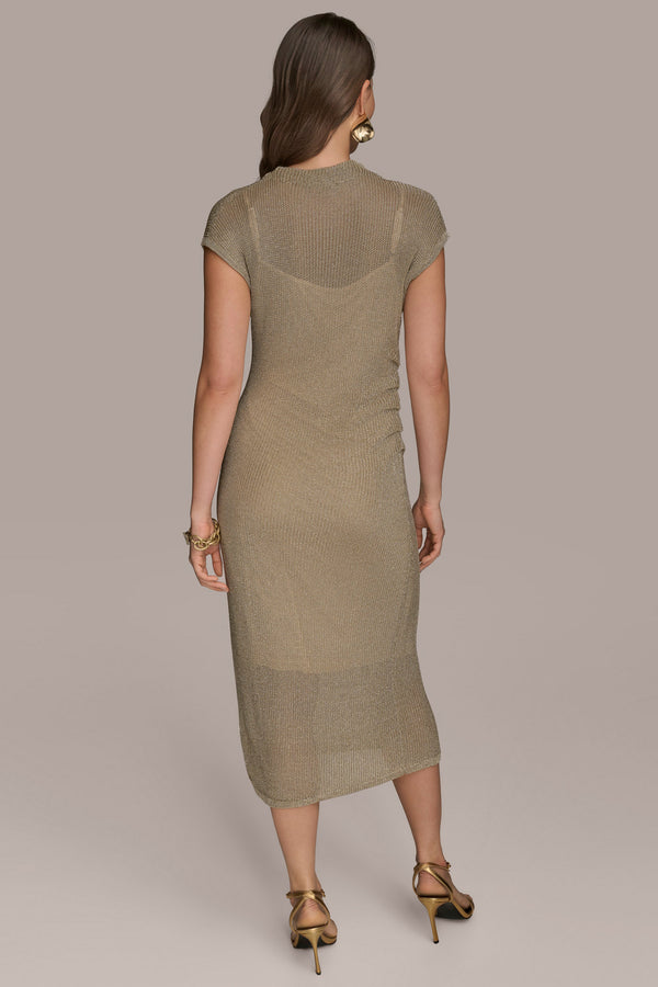 Donna Karan METALLIC MIDI SHEATH DRESS Sand